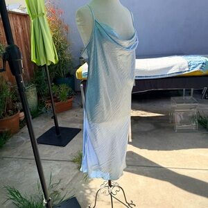 bebe iridescent light blue satin camisole dress